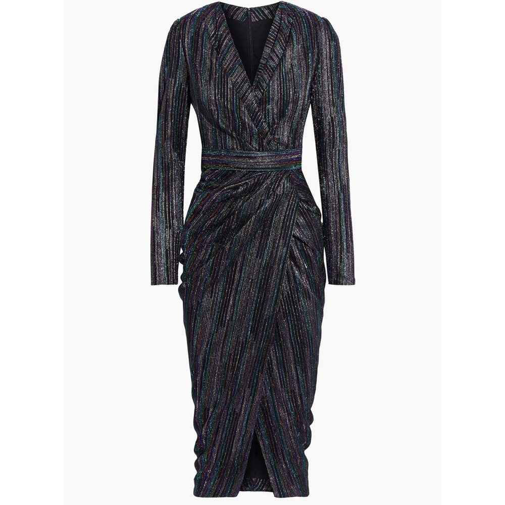 Rhea Costa evening metallic multicolored long sleeve dress